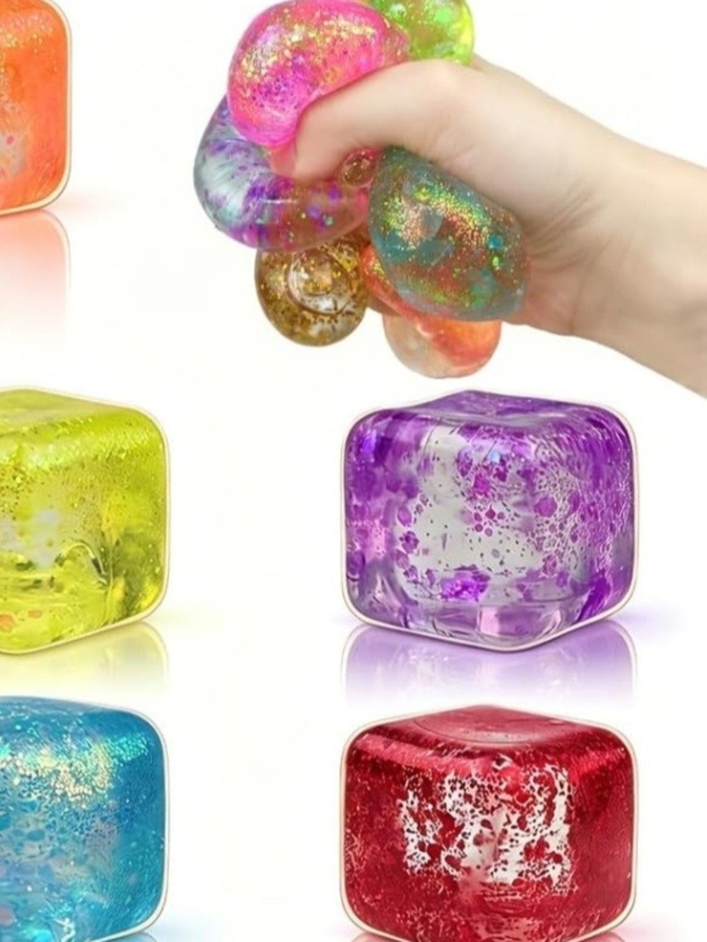 Glitter Squishy Sensory Stress Cubes - Multicolors Available